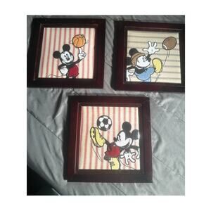 Disney Mickey Mouse Sports Wall Art Set of 3 Framed Basketball Football Soccer